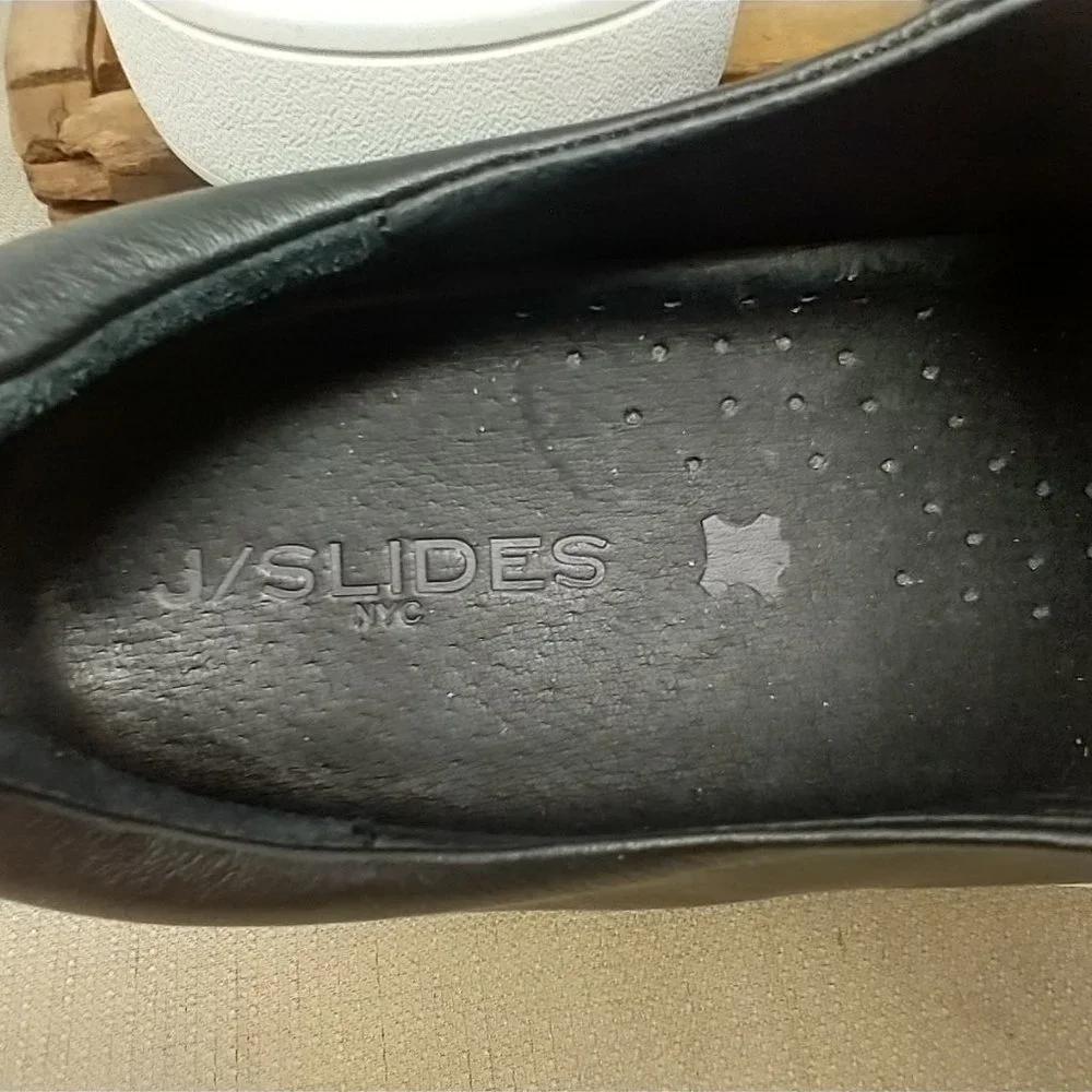 J/SLIDES NYC BLACK LEATHER SLIP ON SNEAKERS SIZE 9.5 - Picture 10 of 11